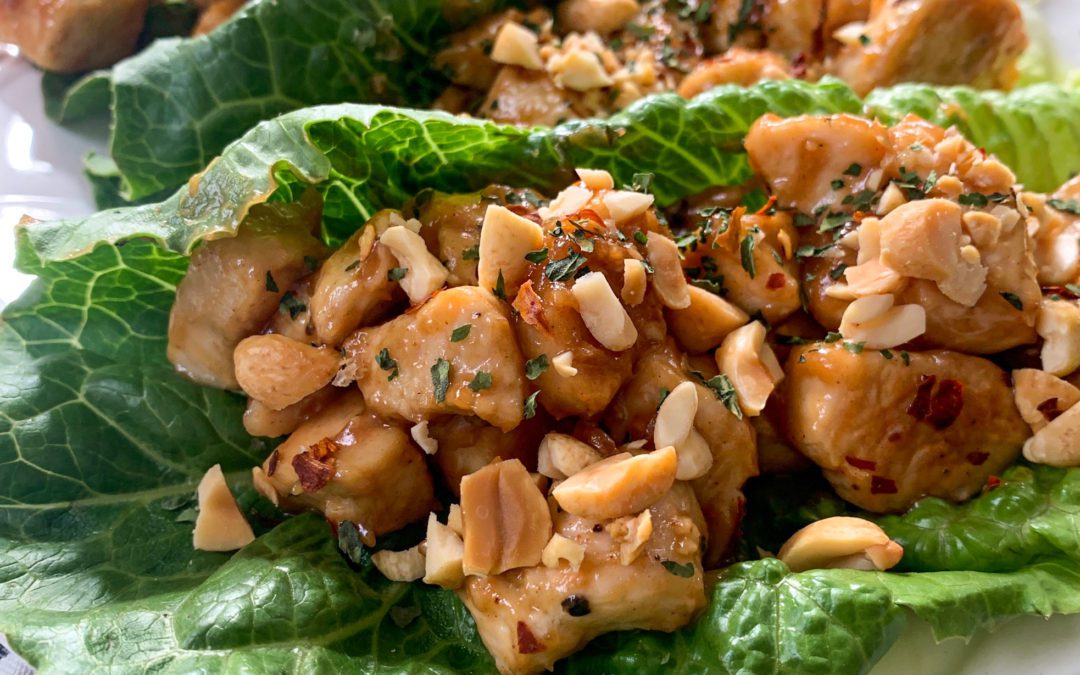 Thai Chicken Lettuce Wraps with Peanut Sauce